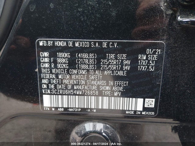 Honda Hr-v Awd Ex 2021 3CZRU6H54MM726858 Image 9