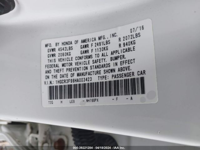 1HGCR3F96HA003423 Honda Accord Touring V6