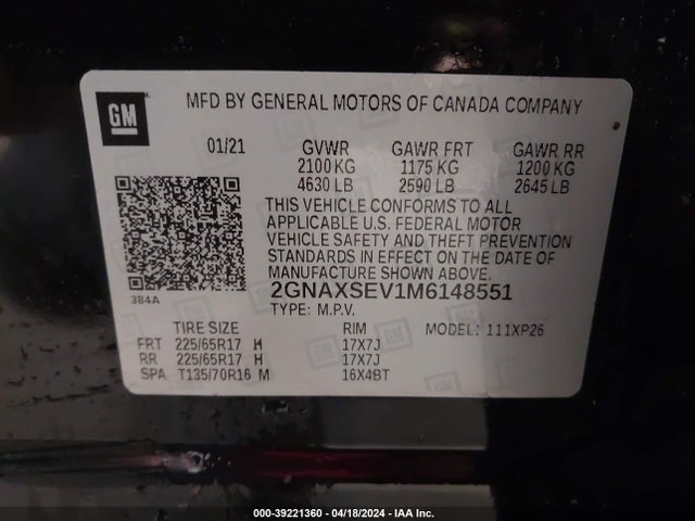 Chevrolet Equinox Awd Ls 2021 2GNAXSEV1M6148551 Image 9