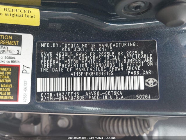 Toyota CAMRY SE 2015 4T1BF1FK8FU913155 Image 9