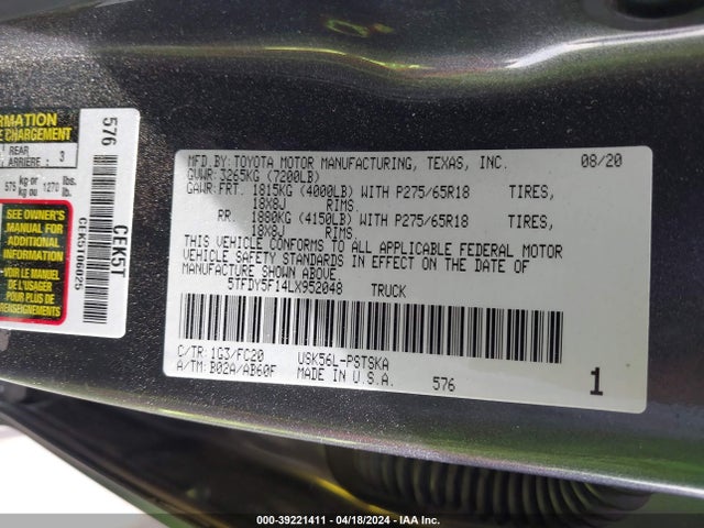 Toyota Tundra Sr5 2020 5TFDY5F14LX952048 Image 9