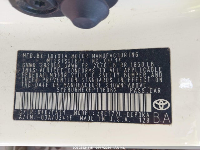 Toyota COROLLA L 2014 5YFBURHEXEP116062 Image 9