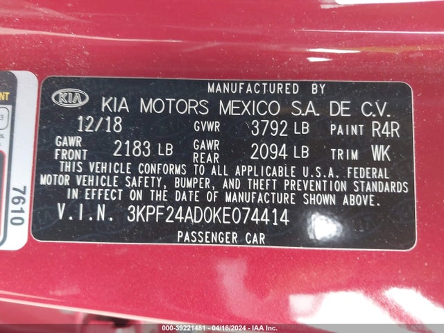 KIA Forte Lxs 2019 3KPF24AD0KE074414 Image 9