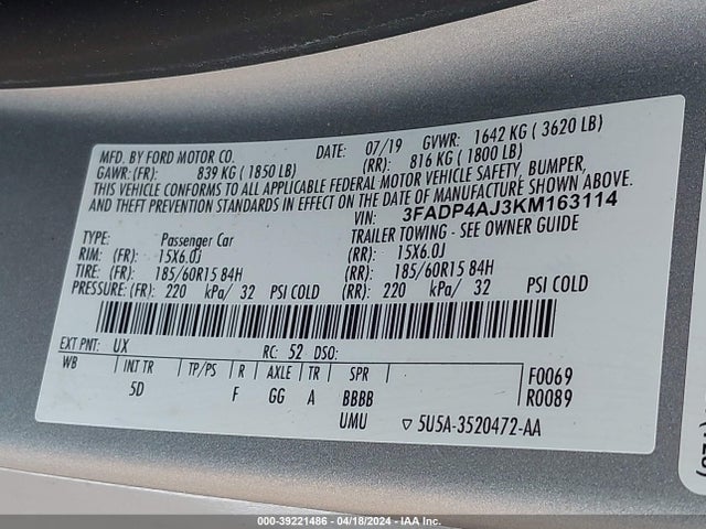 Ford FIESTA S 2019 3FADP4AJ3KM163114 Image 9