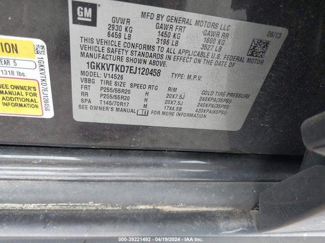 GMC Acadia Denali 2014 1GKKVTKD7EJ120458 Image 9