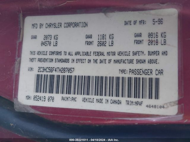 1996 CHRYSLER LHS 2C3HC56F4TH287057 Photo 8