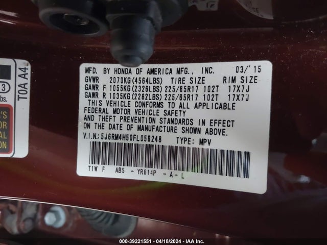 Honda CR-V EX 2015 5J6RM4H50FL056248 Image 9