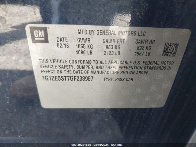 Chevrolet MALIBU 1LT 2016 1G1ZE5ST7GF238957 Image 9
