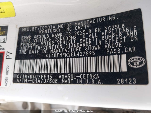 Toyota CAMRY SE 2014 4T1BF1FK2EU427925 Image 9
