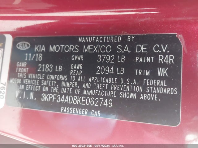 KIA FORTE S 2019 3KPF34AD8KE062749 Image 9