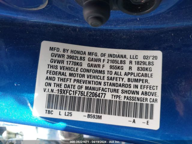 19XFC1F76LE206477 Honda Civic Ex-l