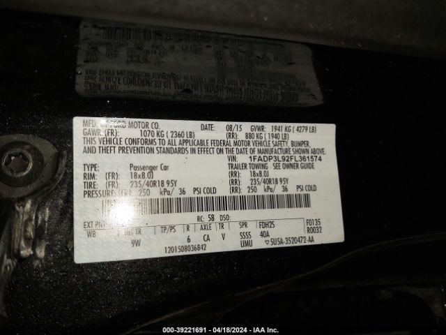 1FADP3L92FL361574 Ford FOCUS ST