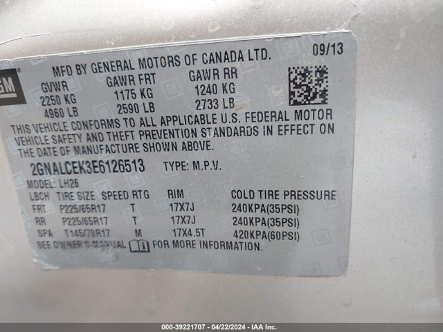 Chevrolet Equinox 2lt 2014 2GNALCEK3E6126513 Image 9