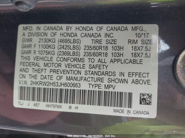 Honda CR-V EX 2018 2HKRW2H53JH600663 Image 9