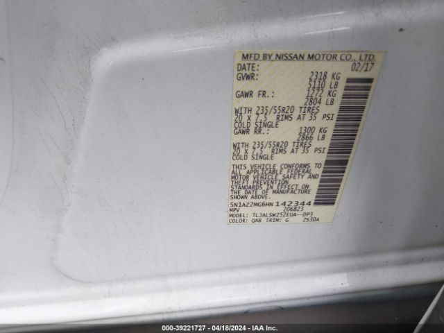 5N1AZ2MG6HN142344 Nissan Murano Platinum