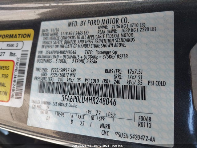 Ford Fusion Hybrid Se 2017 3FA6P0LU4HR248046 Image 9