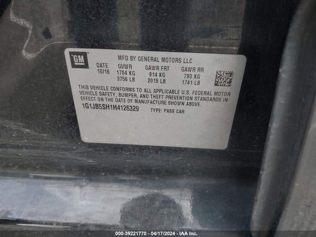 Chevrolet Sonic Ls Auto 2017 1G1JB5SH1H4126329 Image 9