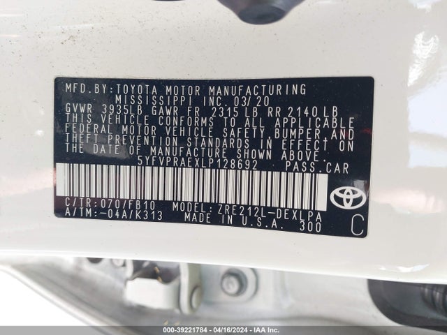 Toyota COROLLA LE 2020 5YFVPRAEXLP128692 Image 9