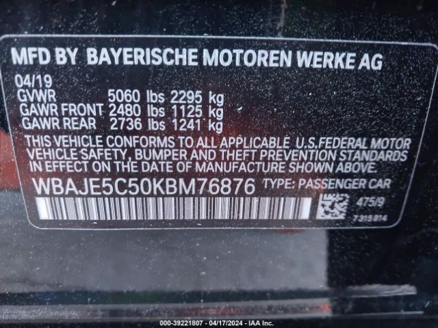 WBAJE5C50KBM76876 BMW 540I
