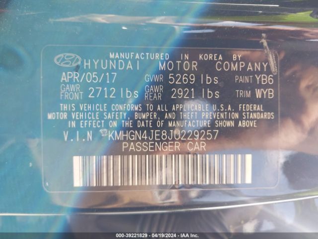 KMHGN4JE8JU229257 Genesis G80 3.8