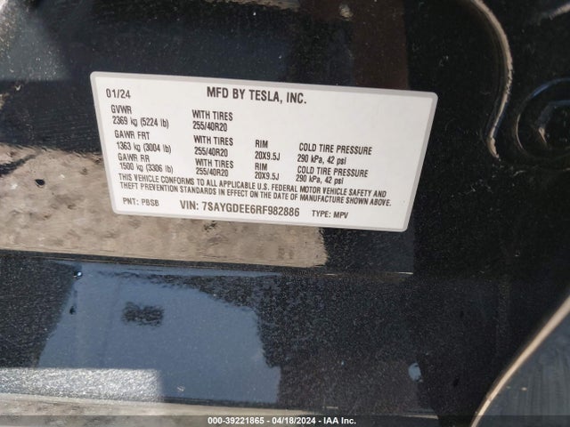 7SAYGDEE6RF982886 Tesla Model Y Long Range Dual Motor All-wheel Drive