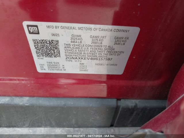 2GNAXKEV4M6157597 Chevrolet Equinox Fwd Lt