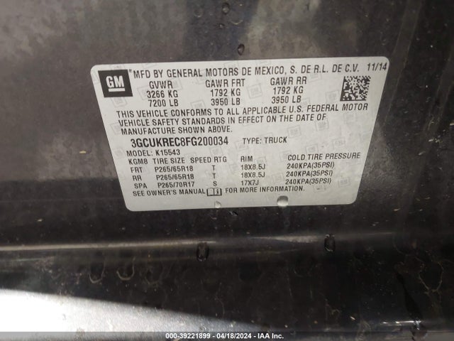 Chevrolet Silverado 1500 2lt 2015 3GCUKREC8FG200034 Image 9