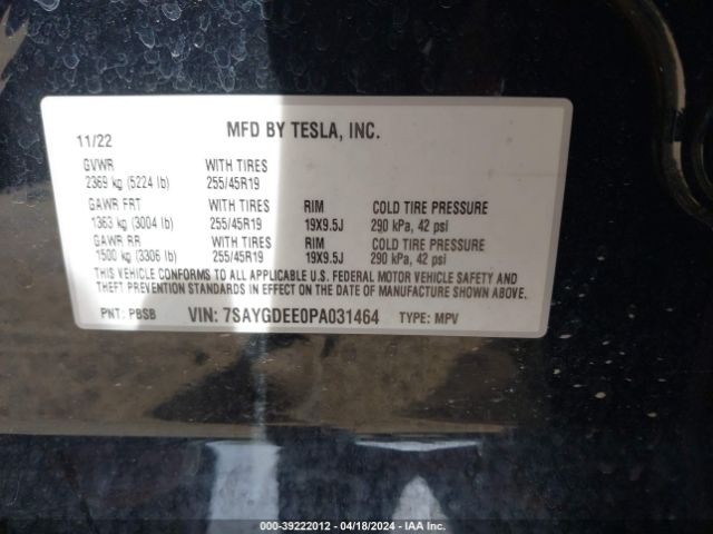 7SAYGDEE0PA031464 Tesla Model Y Awd/long Range Dual Motor All-wheel Drive