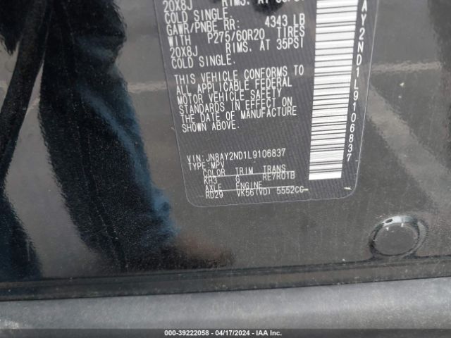 JN8AY2ND1L9106837 Nissan Armada Sl 2wd