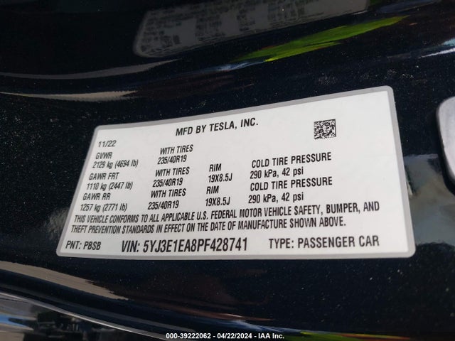 Tesla Model 3 Rear-wheel Drive 2023 5YJ3E1EA8PF428741 Image 9