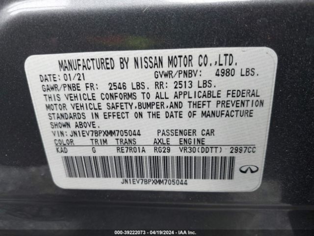 JN1EV7BPXMM705044 Infiniti Q50 LUXE