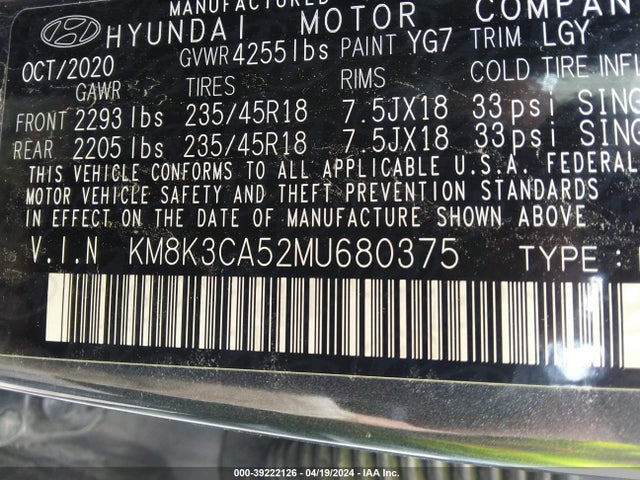 Hyundai Kona Limited 2021 KM8K3CA52MU680375 Image 9