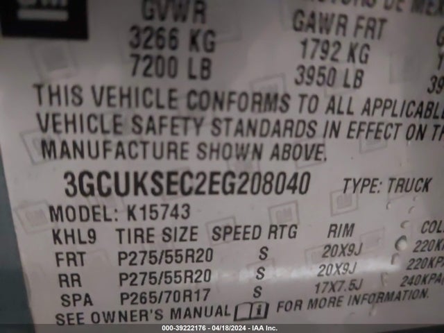 Chevrolet Silverado 1500 2lz 2014 3GCUKSEC2EG208040 Image 9