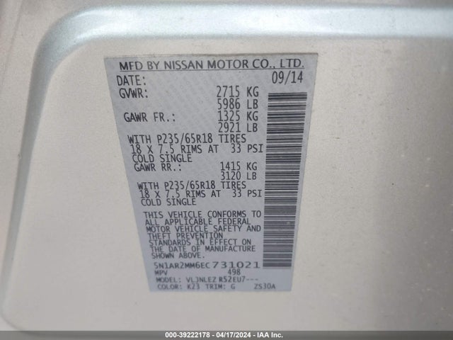 Nissan Pathfinder Sv 2014 5N1AR2MM6EC731021 Image 9