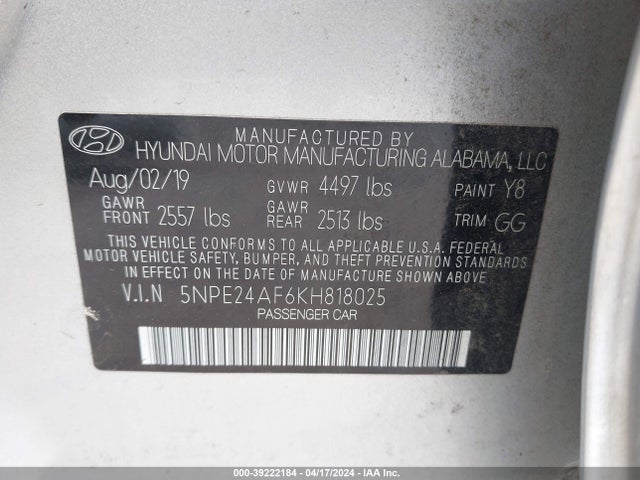 Hyundai SONATA SE 2019 5NPE24AF6KH818025 Image 9