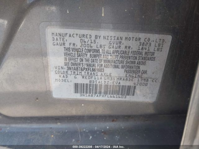 3N1AB7APXFL661603 Nissan Sentra Fe+ S/s/sl/sr/sv