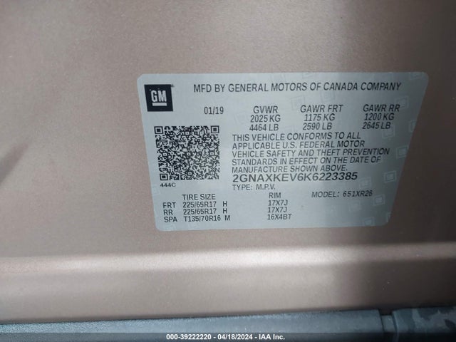 Chevrolet EQUINOX LT 2019 2GNAXKEV6K6223385 Image 9