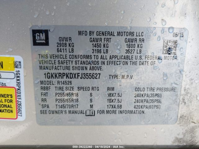 1GKKRPKDXFJ355627 GMC Acadia Sle-2