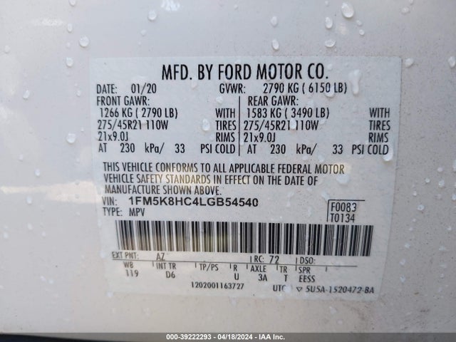 Ford Explorer Platinum 2020 1FM5K8HC4LGB54540 Image 9