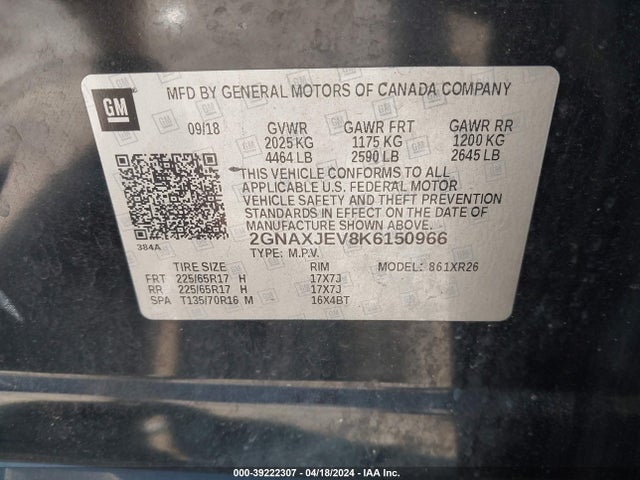 Chevrolet EQUINOX LT 2019 2GNAXJEV8K6150966 Image 9