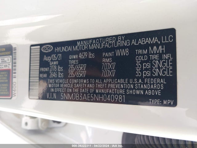 Hyundai TUCSON SEL 2022 5NMJB3AE5NH040981 Image 9