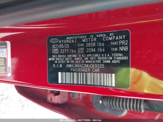 KMHLM4AG2MU069335 Hyundai ELANTRA SEL