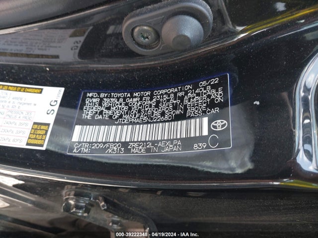 Toyota COROLLA LE 2022 JTDEPMAE5NJ226801 Image 9