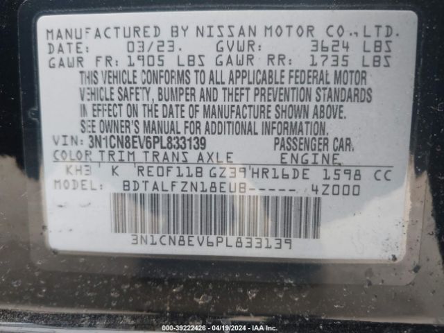 3N1CN8EV6PL833139 Nissan Versa 1.6 Sv Xtronic Cvt