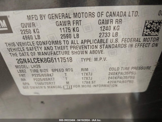 Chevrolet EQUINOX LT 2016 2GNALCEK8G6117518 Image 9