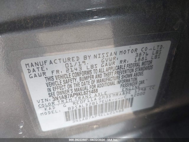 Nissan SENTRA SV 2019 3N1AB7AP9KL621488 Image 9