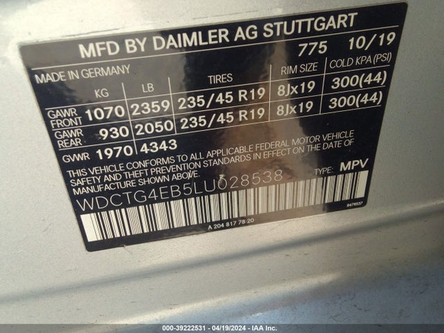 Mercedes-Benz GLA 250 2020 WDCTG4EB5LU028538 Image 9