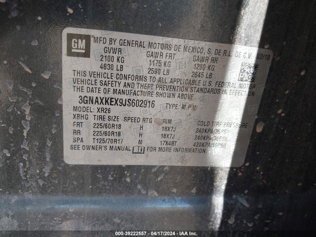 Chevrolet EQUINOX LT 2018 3GNAXKEX9JS602916 Image 9