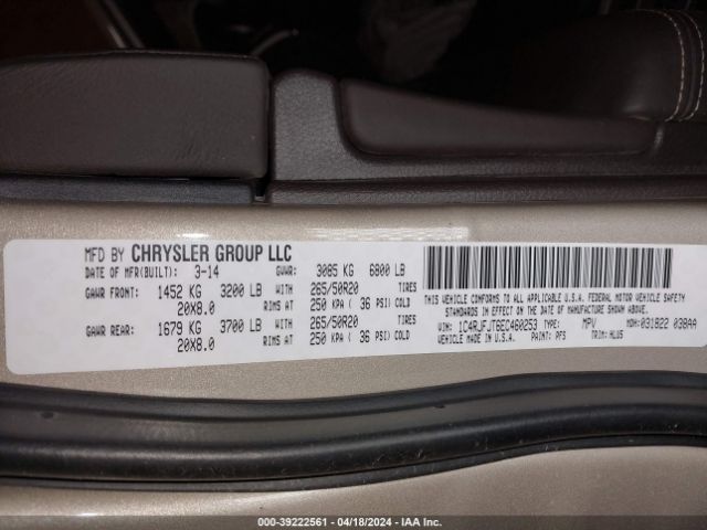 1C4RJFJT6EC460253 Jeep Grand Cherokee Summit