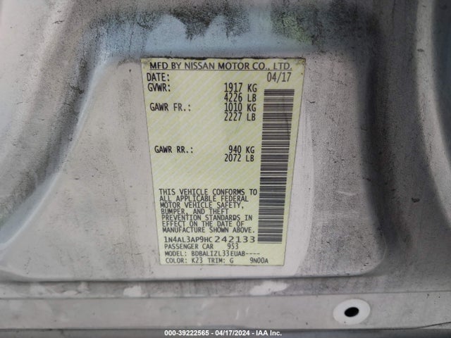 Nissan Altima 2.5 Sv 2017 1N4AL3AP9HC242133 Image 9
